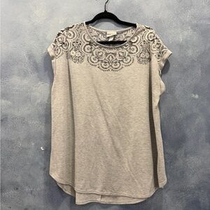 Ava & Viv Light Gray Lace Yoke Blouse 1X